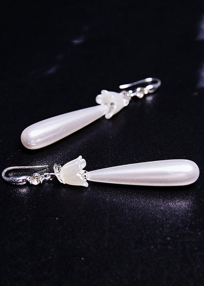 White Water Droplet Pearl Drop Earrings