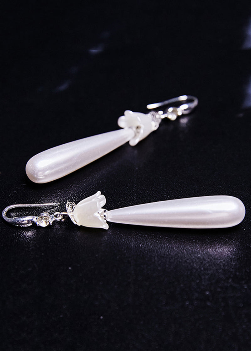White Water Droplet Pearl Drop Earrings
