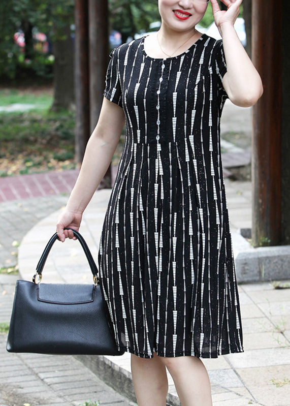 Yellow O-neck Striped Long Dress Short Sleeve Vb1001