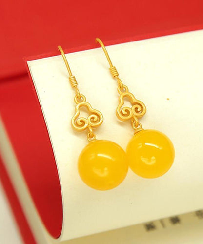 Yellow Silver Inlaid Beeswax Ball Drop Earrings