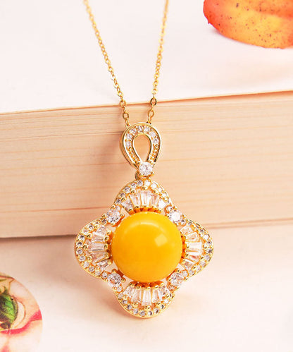 Yellow Sterling Silver Zircon Beeswax Pendant Necklace