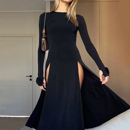 Ellafads Rose Split A-line Full Sleeve Midi Dress