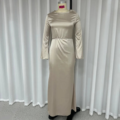 Autumn Slim Flare Sleeve Lace Up Maxi Dress