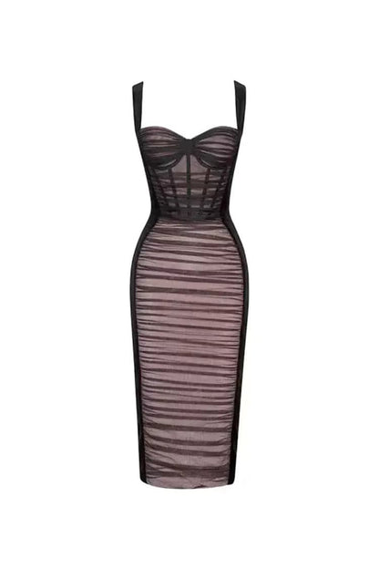 Ember Black Mesh Velvet Midi Dress