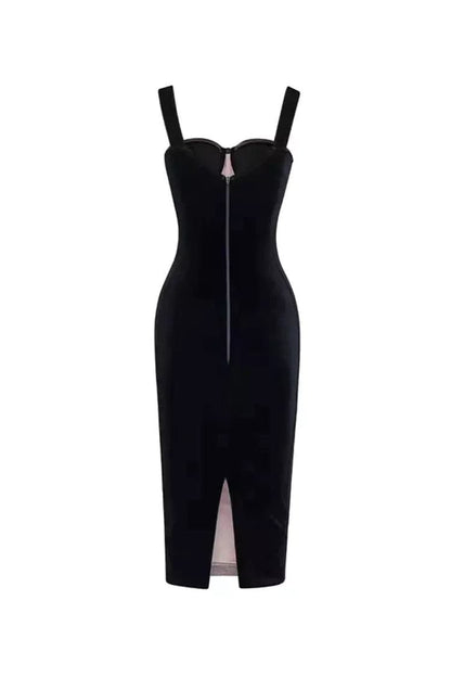 Ember Black Mesh Velvet Midi Dress