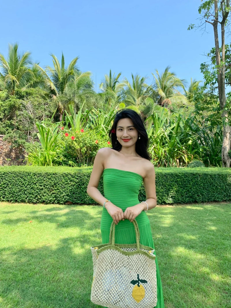 Emerald Green Knit Strapless Bodycon Maxi Dress Beach Glam