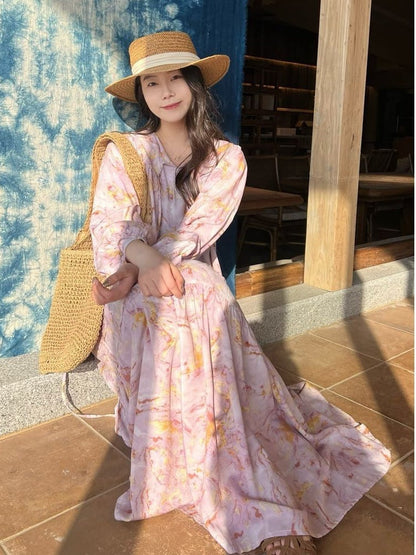 Breeze Cotton Long Dress Sweet & Relaxed Travel-ready Loose Fit Gown Flowy Dress