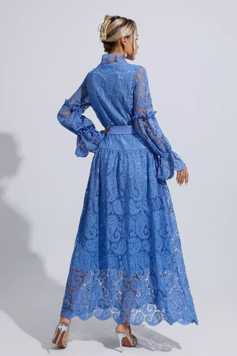 Esmeralda Blue Lace Cutout Maxi Dress