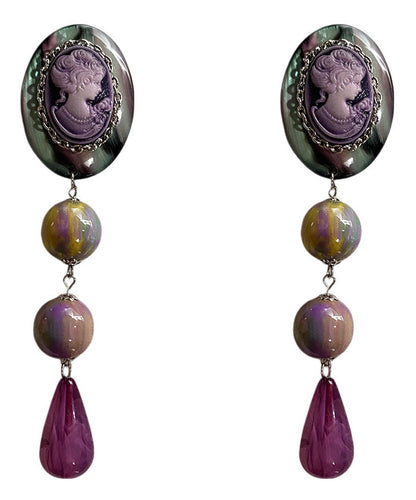 European and American Style Purple Relief Acrylic Drop Earrings