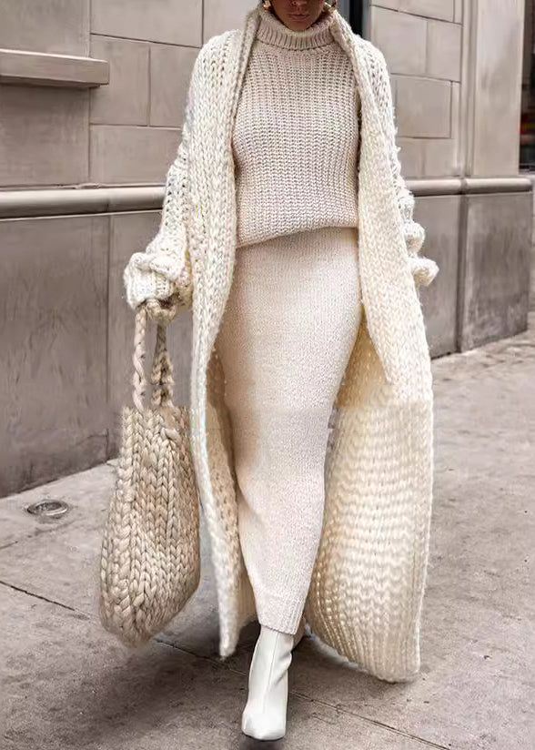 European and American Style White Puff Sleeve Knit Cardigan Qy002