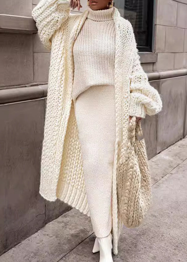 European and American Style White Puff Sleeve Knit Cardigan Qy002