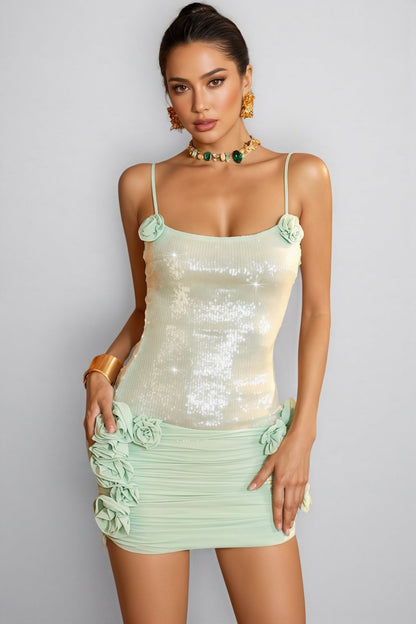 Jackade Sequin Strapless 3d Flower Mini Dress