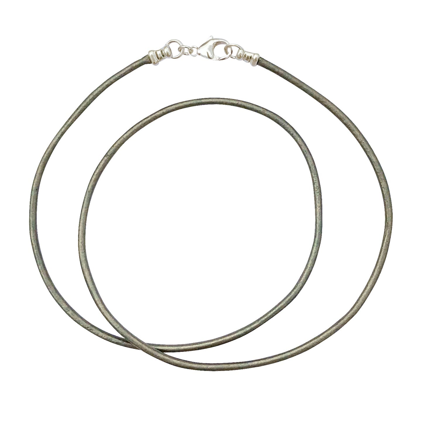 Sterling Silver 1.8mm Fine Metallic Gray Leather Cord Necklace