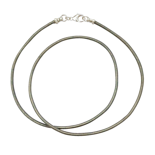 Sterling Silver 1.8mm Fine Metallic Gray Leather Cord Necklace