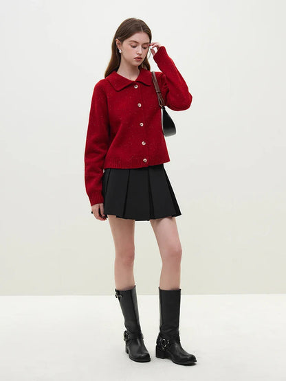 Full Sleeve Loose Layup Knitwear Red Sweater