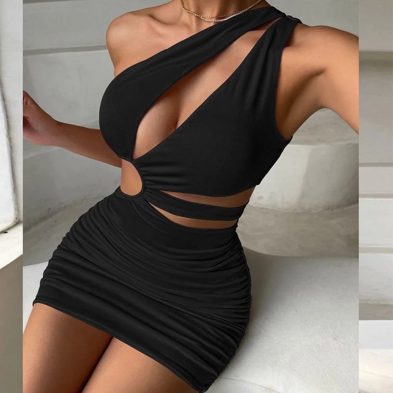 Summer White One Shoulder Mini Dress Cut Out Bodycon