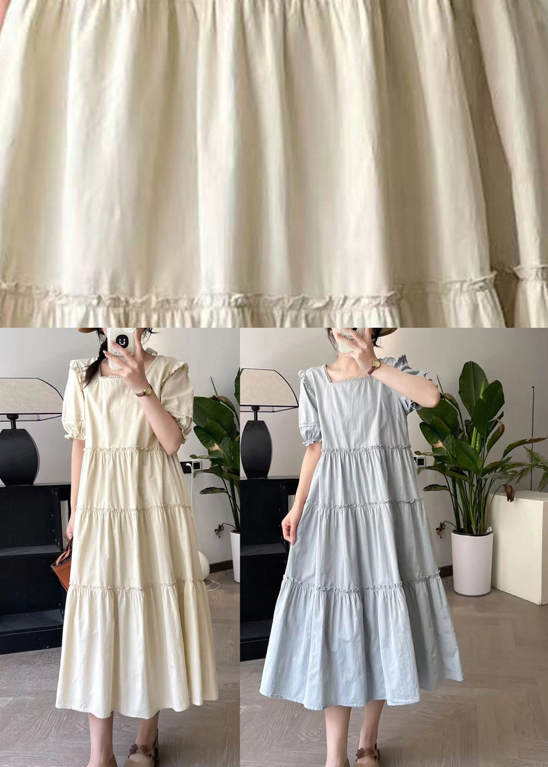 Apricot Square Collar Long Dress Short Sleeve Bv027