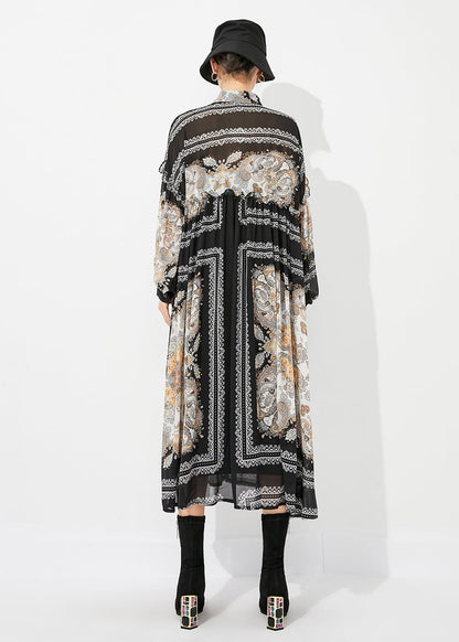Black Print Oversized Wrinkled Chiffon Long Dresses Spring Ly0825