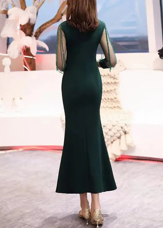 Nail Bead Tulle Long Dresses Bracelet Sleeve