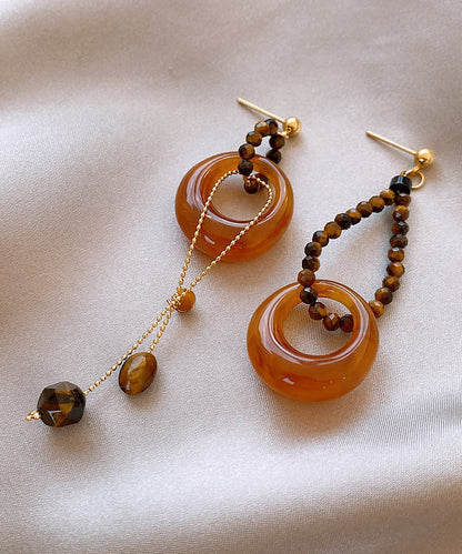 Coffee Sterling Silver Overgild Asymmetrical Beading Tassel Drop Earrings