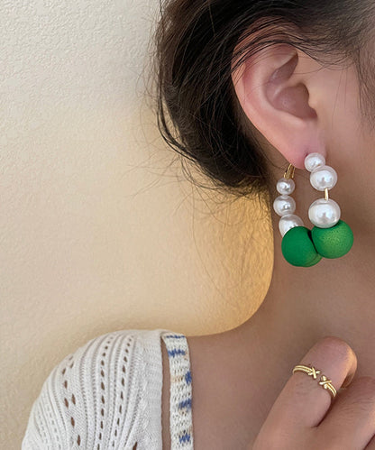 Colorblock Sterling Silver Alloy Pearl Circle Hoop Earrings