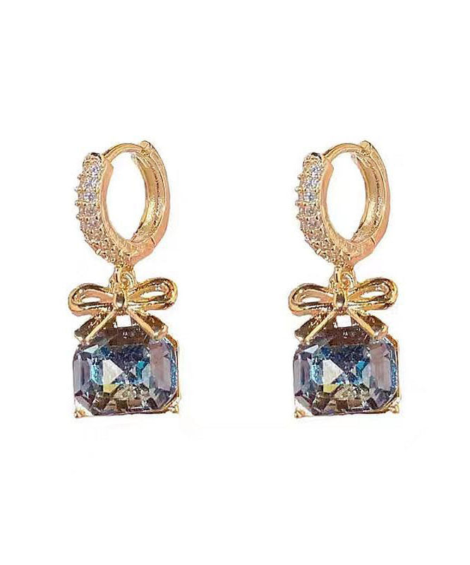 Dark Purple Overgild Zircon Crystal Bow Drop Earrings