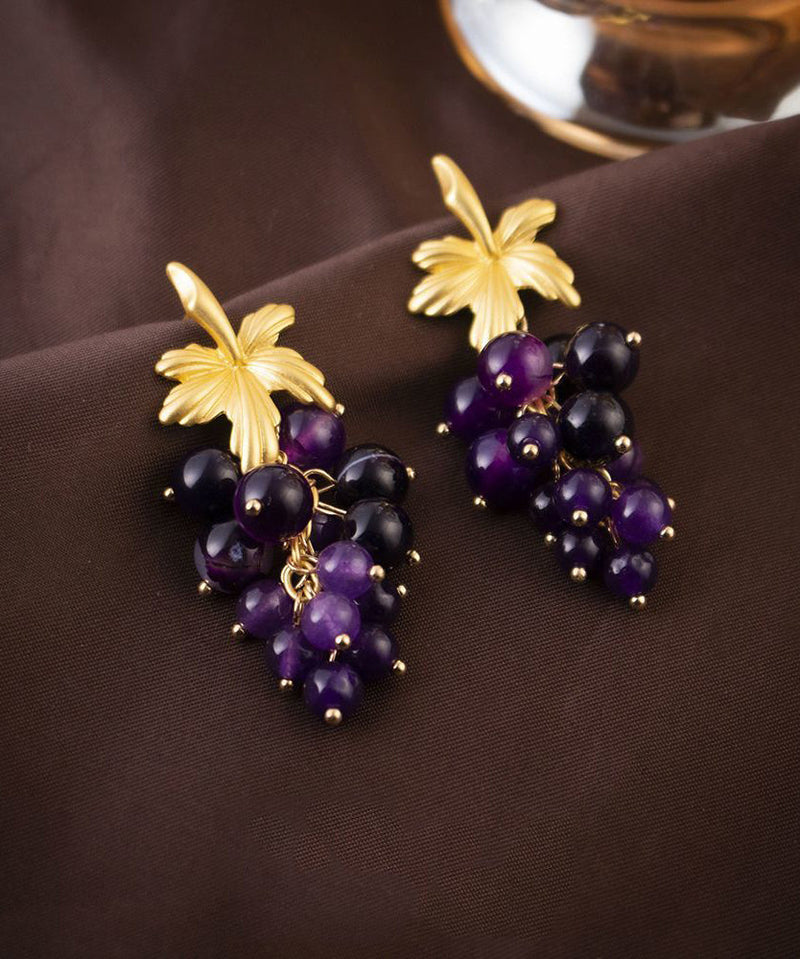 Dark Purple Sterling Silver Overgild Grape Drop Earrings