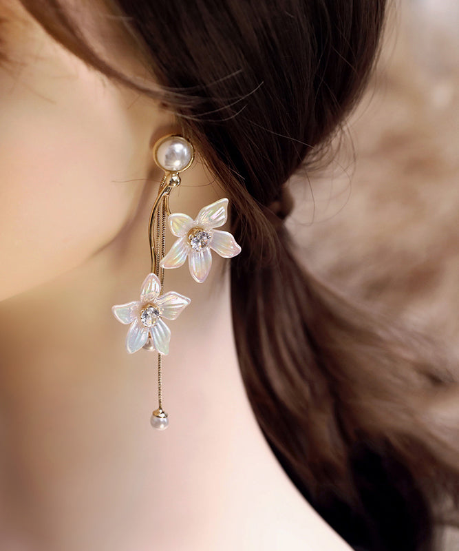 Gold Acrylic Alloy Zircon Pearl Tassel Drop Earrings