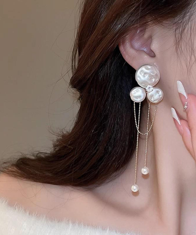 Gold Alloy Pear Tassel Drop Earrings