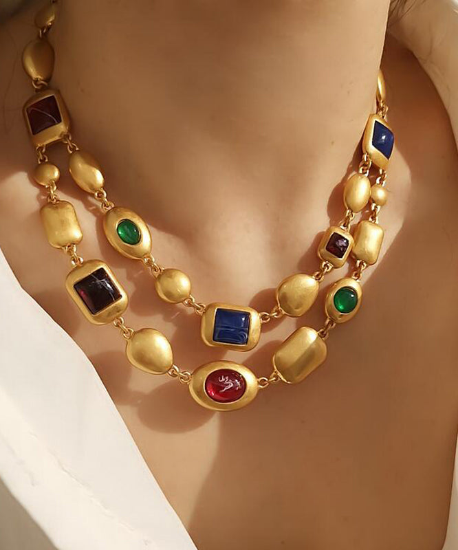 Gold Copper Overgild Bilayer Coloured Glaze Necklace Gh1017