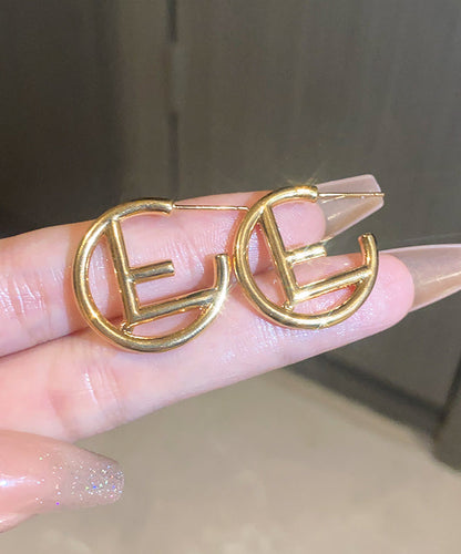 Gold Copper Overgild Graphic Hoop Earrings