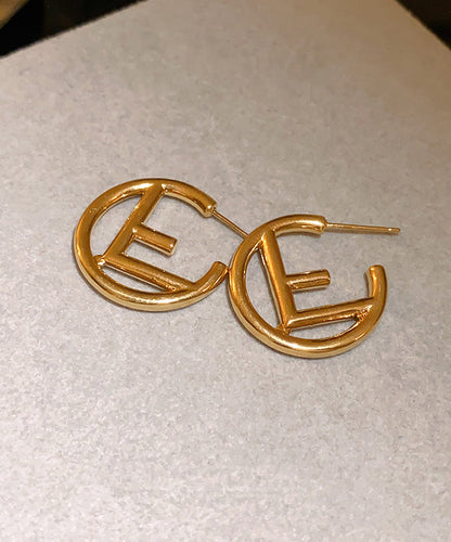 Gold Copper Overgild Graphic Hoop Earrings