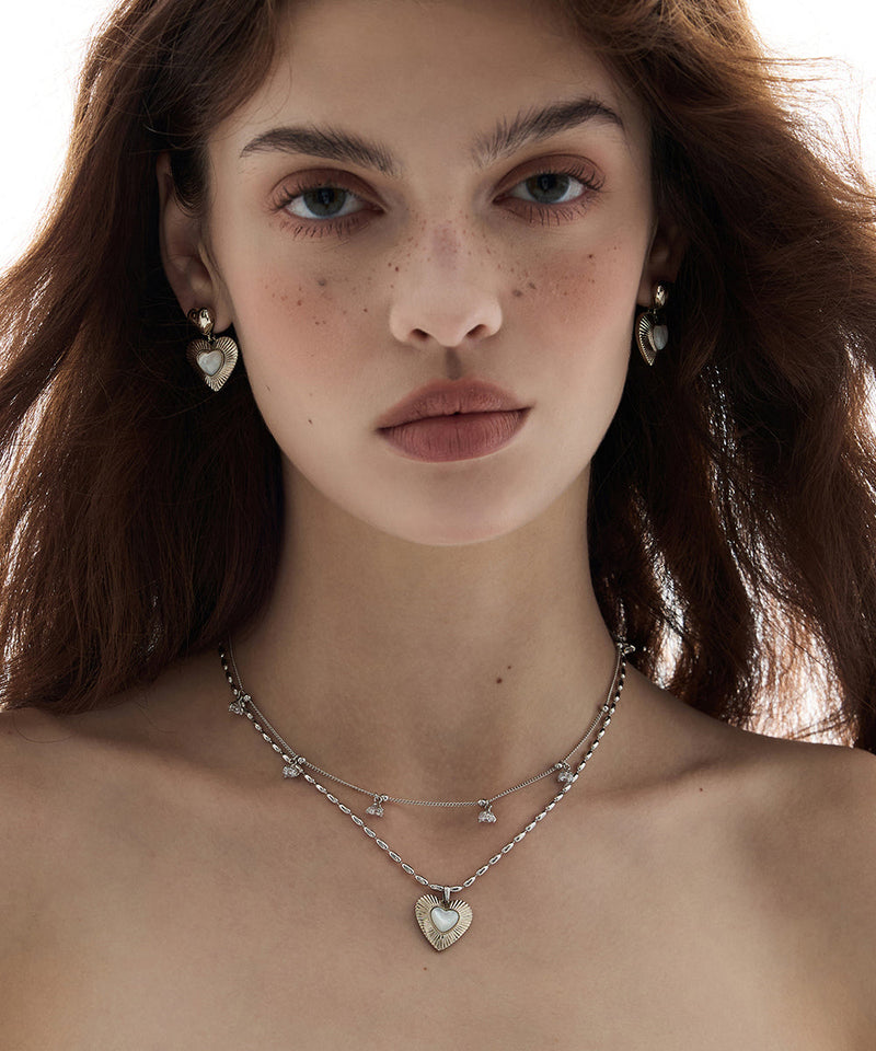 Gold Copper Overgild Love Shell Double-layer Pendant Necklace