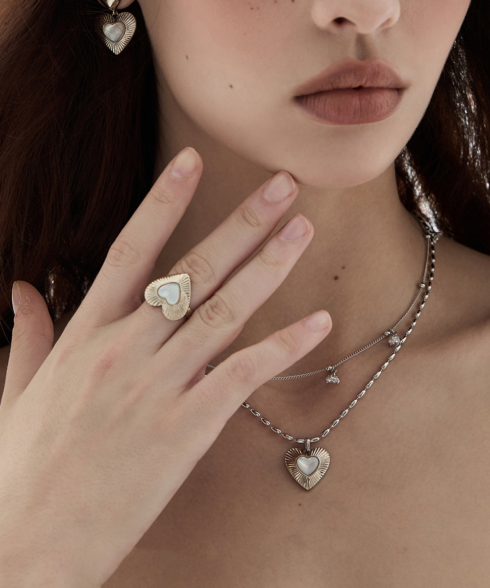 Gold Copper Overgild Love Shell Double-layer Pendant Necklace