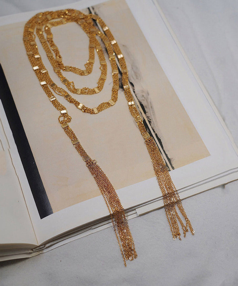 Gold Copper Overgild Multi Layer Tassel Pendant Necklace Ya024