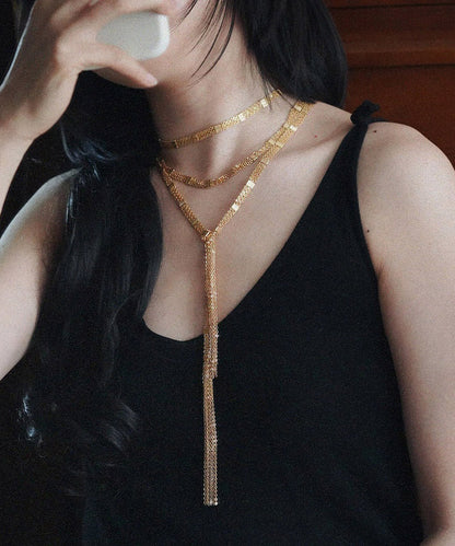 Gold Copper Overgild Multi Layer Tassel Pendant Necklace Ya024