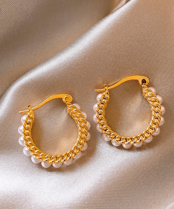 Gold Copper Overgild Pearl Hoop Earrings