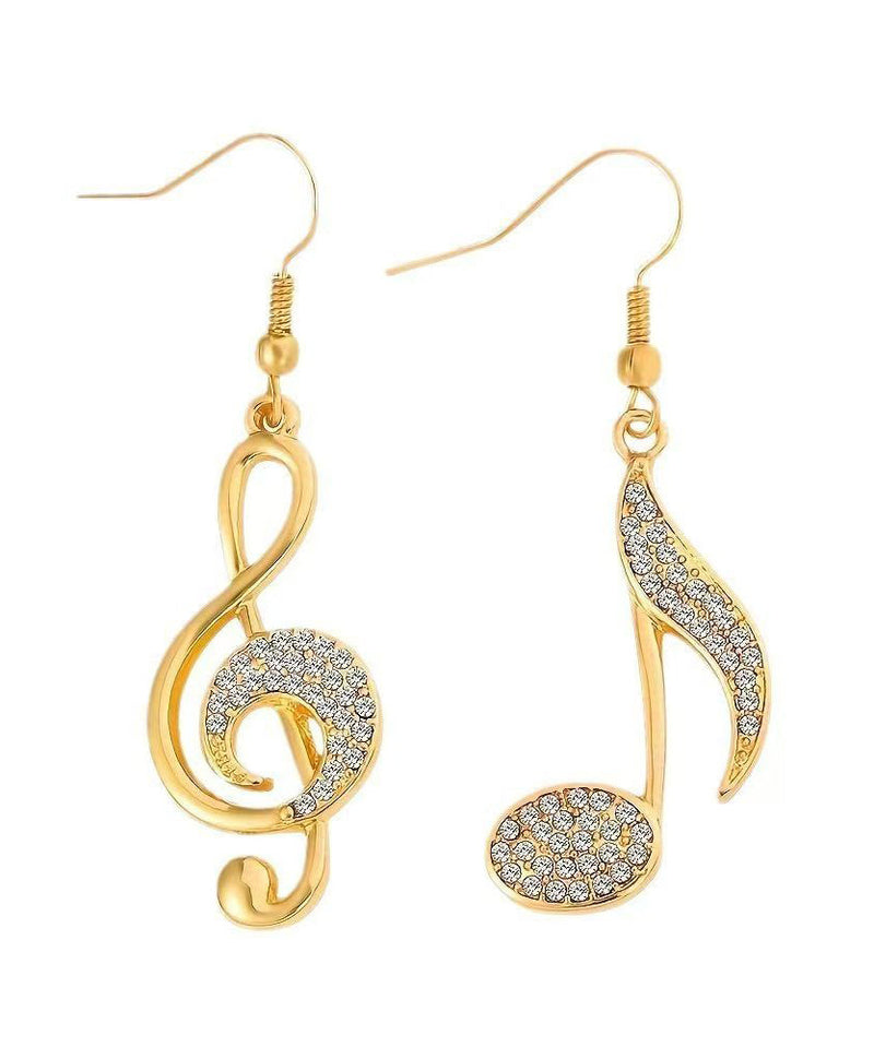 Gold Copper Overgild Zircon Asymmetrical Musical Note Drop Earrings