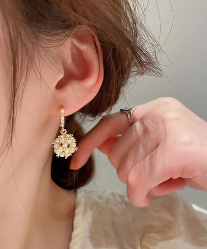 Gold Copper Overgild Zircon Spherical Pearl Drop Earrings