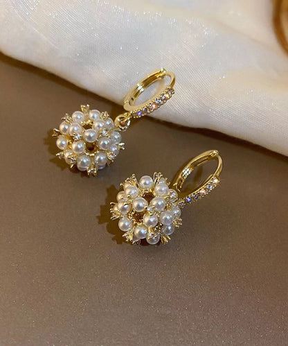 Gold Copper Overgild Zircon Spherical Pearl Drop Earrings