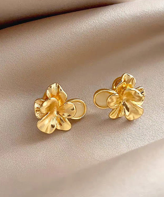 Gold Metal Alloy Cat's Eye Stud Earrings