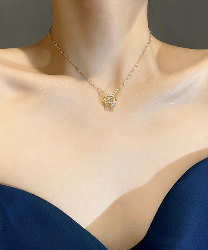 Gold Stainless Steel Overgild Zircon Crown Pendant Necklace