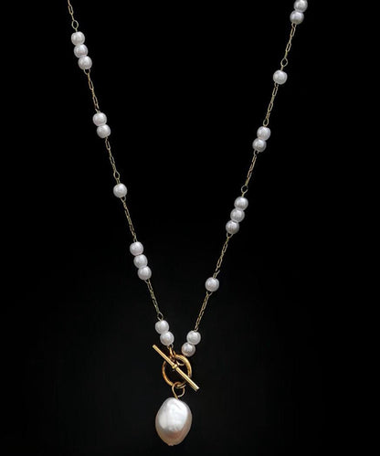 Gold Stainless Steel Pearl Pendant Necklace