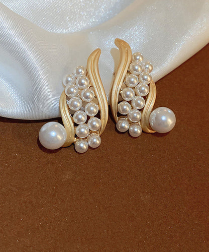 Gold Sterling Silver Alloy Pearl Hoop Earrings