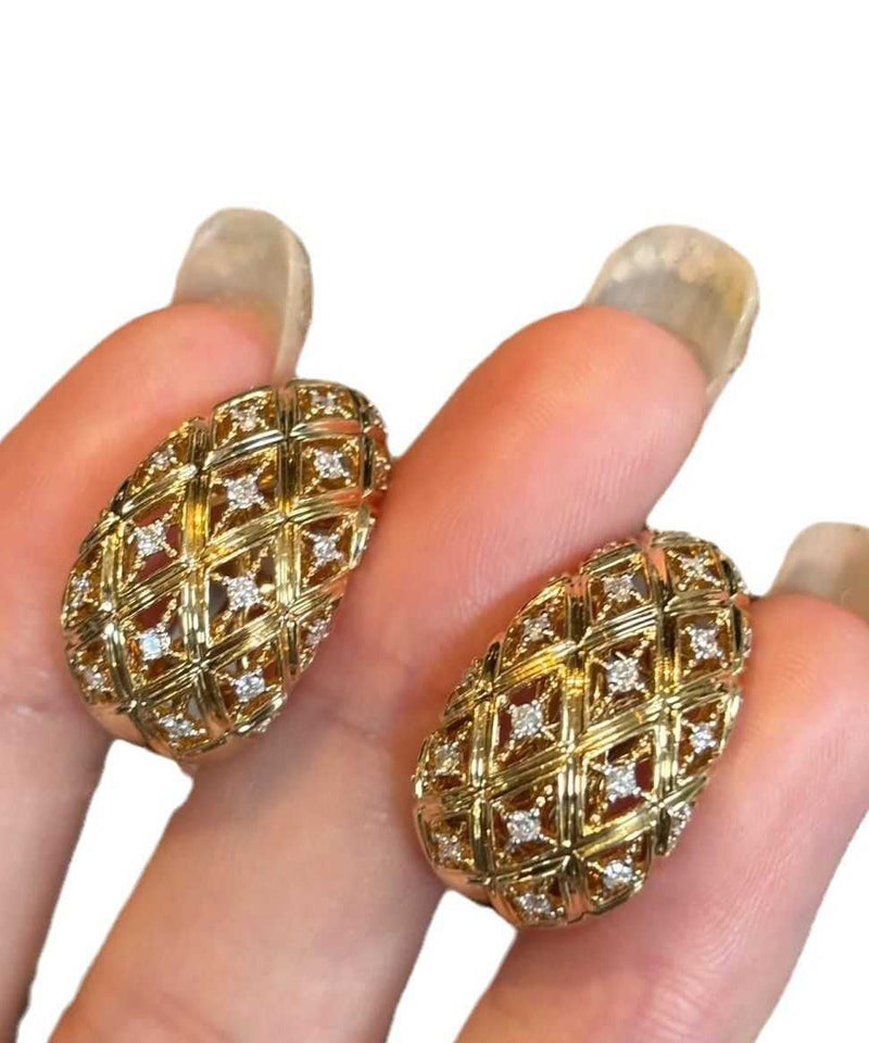 Gold Sterling Silver Alloy Zircon Hollow Out Hoop Earrings