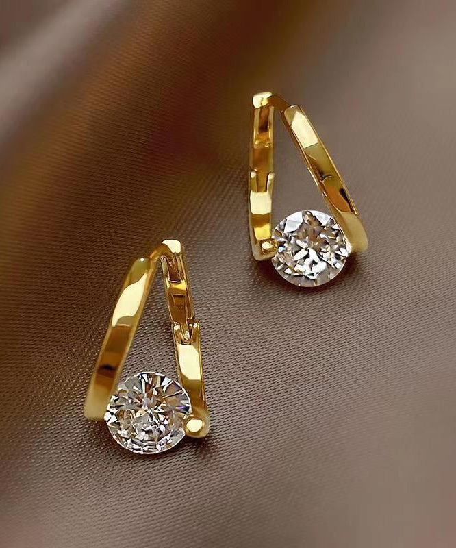 Gold Sterling Silver Alloy Zircon Hoop Earrings Kx1056