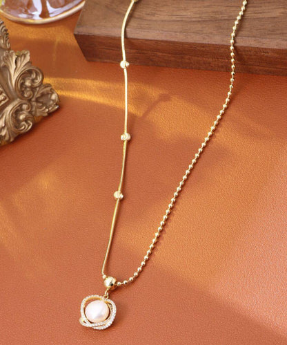 Gold Sterling Silver Overgild Zircon Pearl Pendant Necklace