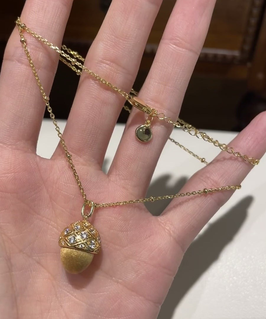 Gold Sterling Silver Overgild Zircon Pinecone Pendant Necklace Qi078