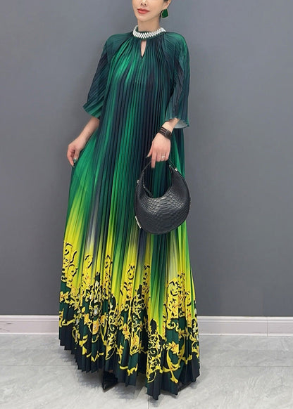 Gradient Color Green Print Long Dresses Summer Ao1036