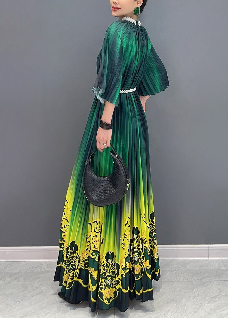 Gradient Color Green Print Long Dresses Summer Ao1036
